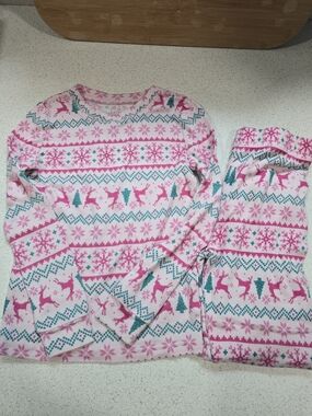 Cuddl Duds Pink & Teal Holiday Reindeer Pajama Set